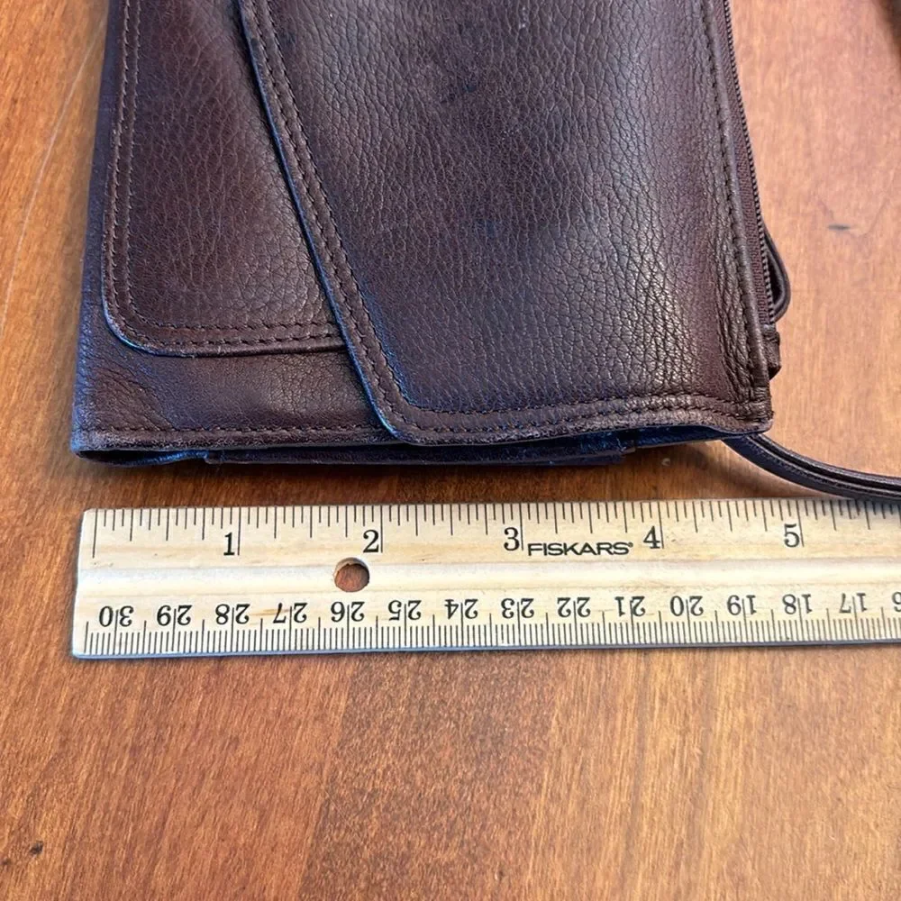 Fossil Travel Trifold Wallet & Purse Crossbody, Brown Pebble Leather